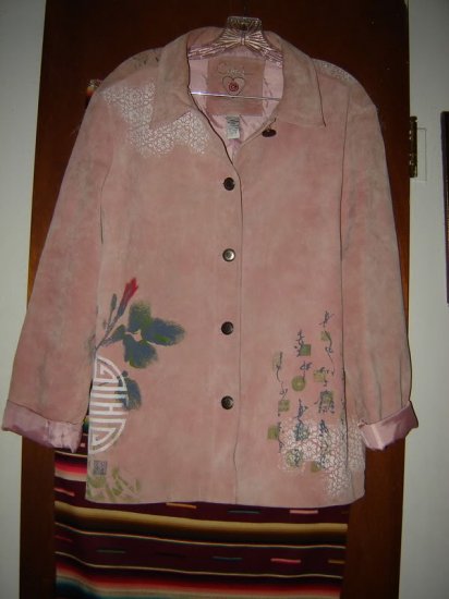 Womens Chicos Asian Oriental Pink Suede Jacket Coat 3 L