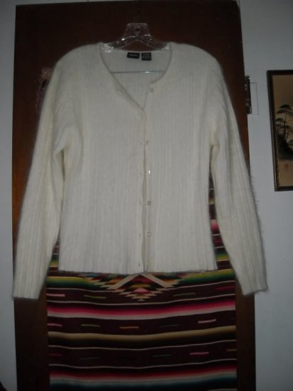 Womens 55% Angora Cardigan Sweater M Off White Cream