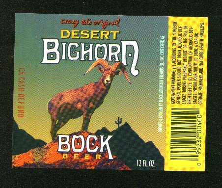 DESERT BIGHORN Bock Beer Label /12oz