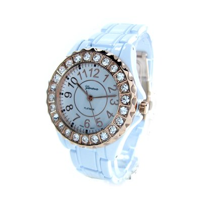 Geneva Platinum White/Rose Gold Ceramic-Style Women's Watch with Crystals GP6945