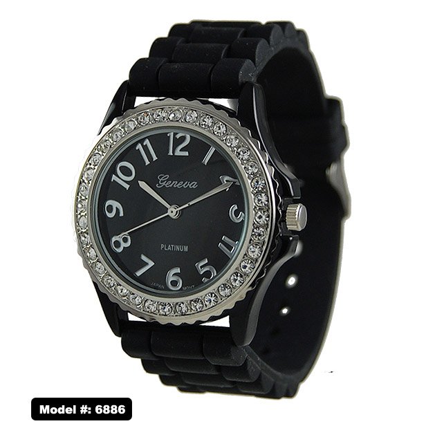 Geneva Platinum Black Silicone Rubber Watch GP6886