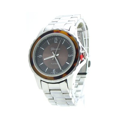 Geneva Platinum Silver & Tortoise Boyfriend Watch