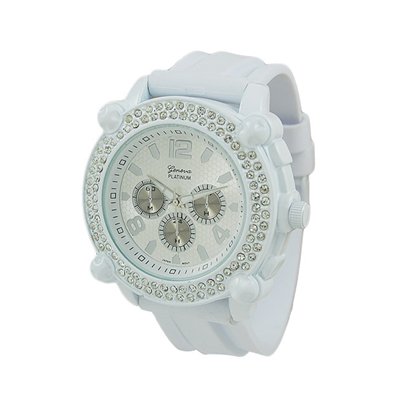 Geneva Platinum Men's Oversized Iced-Out White Crystal Rubber Watch