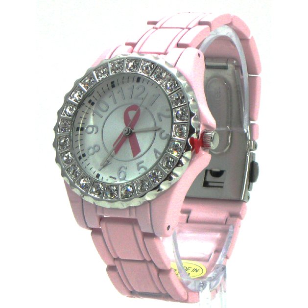 Breast Cancer Awareness Ceramic-Style Watch w/ Crystals