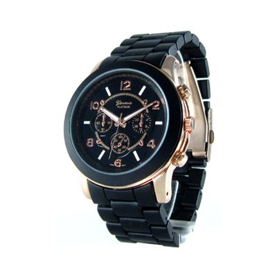 Geneva Platinum Black/Rose Gold Oversized Ceramic-Style Watch GP9158