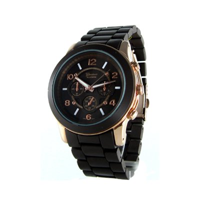 Geneva Platinum Brown/Rose Gold Oversized Ceramic-Style Watch GP9158