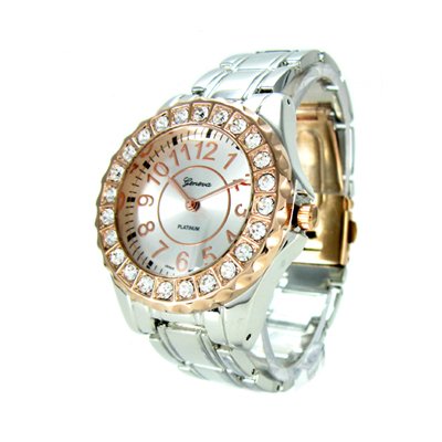 Geneva Platinum Silver/Rose Gold Ceramic-Style Women's Watch with Crystals GP6945