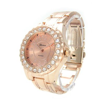 Geneva Platinum Rose Gold Ceramic-Style Women's Watch w/ Crystals GP6945
