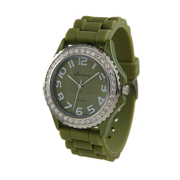 Geneva Platinum Army Green Silicone Jelly Watch GP6886
