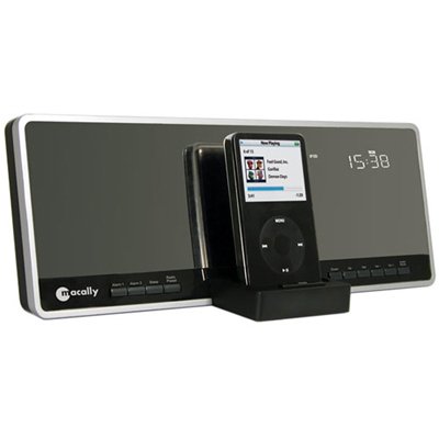 Macally Flat panel Stereo speaker with charger, AM/FM and alarm clock