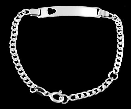 STERLING SILVER Children's ID Identification Bracelet Heart Cut Out