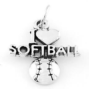 STERLING SILVER I LOVE SOFTBALL CHARM/PENDANT
