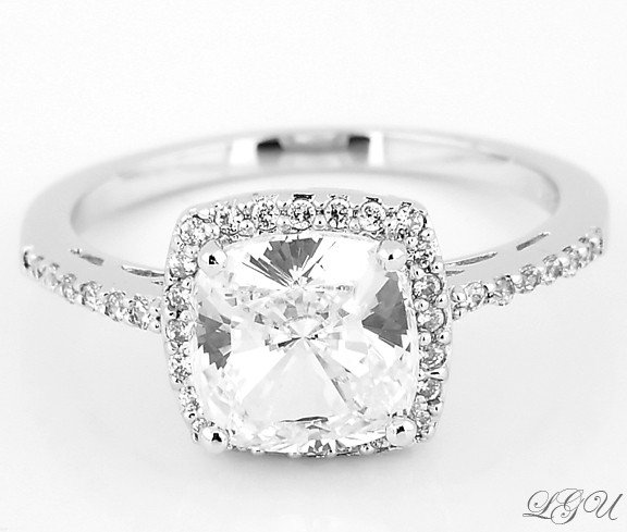 STERLING SILVER CUSHION CUT CZ ENGAGEMENT RING SZ 7