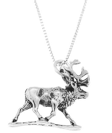 STERLING SILVER WALKING MOOSE / ELK CHARM WITH 18 inch BOX CHAIN NECKLACE