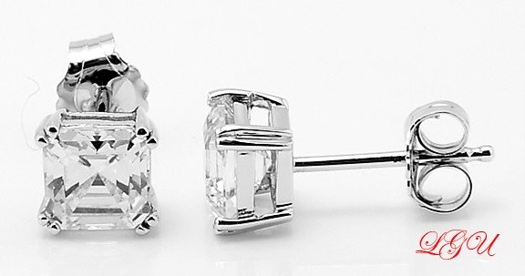 STERLING SILVER CZ ASSCHER CUT STUD EARRINGS 5mm