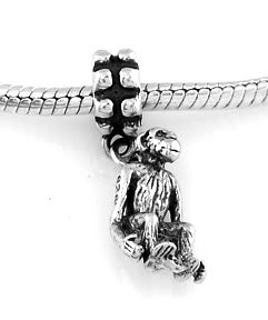 STERLING SILVER DANGLING MONKEY ORANGUTAN EUROPEAN BEAD
