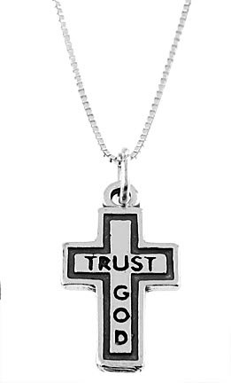 STERLING SILVER TRUST GOD CROSS & SS 16" BOX CHAIN