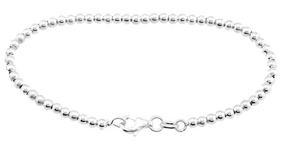 STERLING SILVER 3MM BALL/ BEAD 7 INCH BRACELET