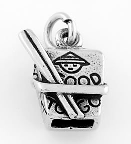 STERLING SILVER CHINESE TAKE-OUT TO GO BOX W/CHOPSTICKS CHARM