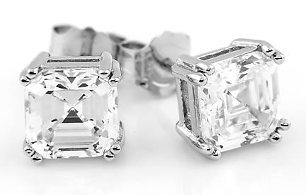 STERLING SILVER CZ ASSCHER CUT STUD EARRINGS 6mm