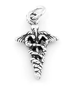STERLING SILVER 3D CADUCEUS CHARM/ PENDANT