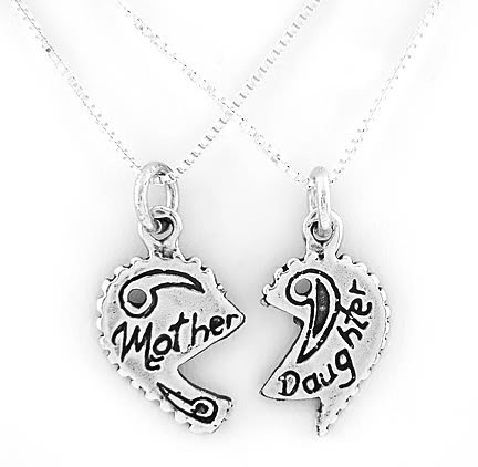 STERLING SILVER MOTHER DAUGHTER SPLIT CHARM & 2 SILVER 18 INCH BOX CHAIN NECKLACES