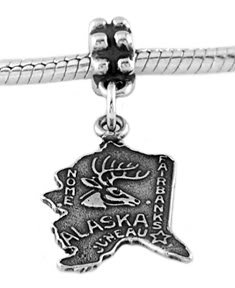 STERLING SILVER DANGLE STATE OF ALASKA EUROPEAN BEAD