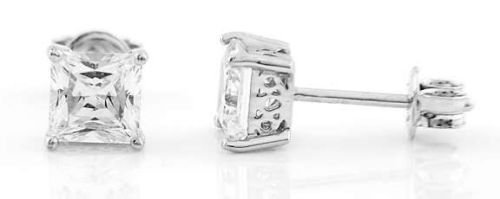 STERLING SILVER APRIL BIRTHSTONE PRINCESS CUT 5MM STUD EARRINGS