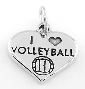 STERLING SILVER I LOVE VOLLEYBALL HEART CHARM/PENDANT