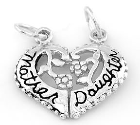STERLING SILVER MOTHER DAUGHTER HEART SPLIT CHARM/PENDANT