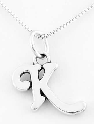 STERLING SILVER LETTER K CHARM WITH 16 inch box chain necklace