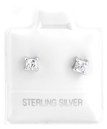 STERLING SILVER APRIL BIRTHSTONE CZ CHILD POST EARRINGS 3mm