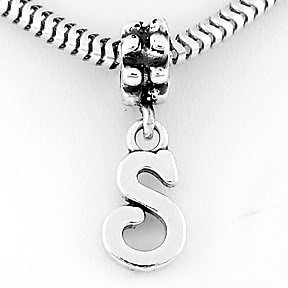 STERLING SILVER DANGLING FANCY LETTER S EUROPEAN BEAD