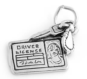 STERLING SILVER FEMALE DRIVER'S LICENSE W/ KEY CHARM/PENDANT