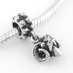STERLING SILVER DANGLING RAM HEAD EUROPEAN BEAD