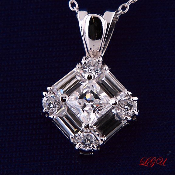Sterling Silver Round/Baguettes/Princess CZ Necklace