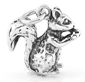 STERLING SILVER 3D SQUIRREL EATING NUT CHARM/ PENDANT