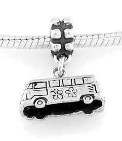 STERLING SILVER DANGLE GROOVY HIPPIE BUS EUROPEAN BEAD