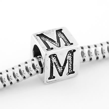 STERLING SILVER ALPHABET INITIAL M CUBE EUROPEAN BEAD