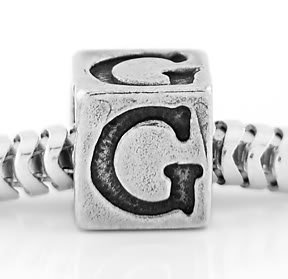 STERLING SILVER ALPHABET INITIAL G CUBE EUROPEAN BEAD