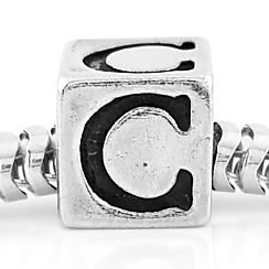 STERLING SILVER CUBE INITIAL C CUBE EUROPEAN BEAD