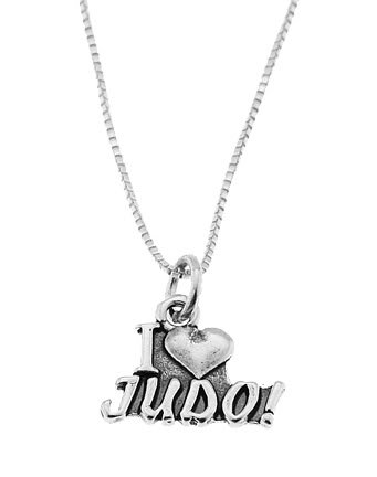 STERLING SILVER I LOVE (HEART) JUDO CHARM WITH 16 INCH BOX CHAIN NECKLACE