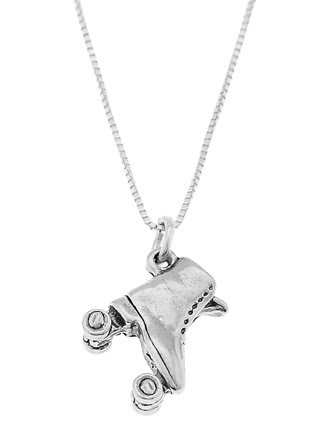 STERLING SILVER ROLLER DERBY STYLE ROLLER SKATE CHARM WITH 16 INCH BOX CHAIN NECKLACE