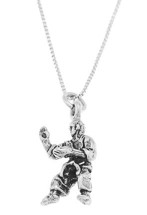 STERLING SILVER MARTIAL ARTS INSTRUCTOR CHARM WITH 16 INCH BOX CHAIN NECKLACE