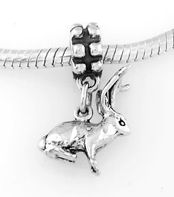 STERLING SILVER DANGLING JACKALOPE EUROPEAN STYLE BEAD