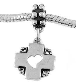 STERLING SILVER DANGLING CROSS HEART EUROPEAN BEAD