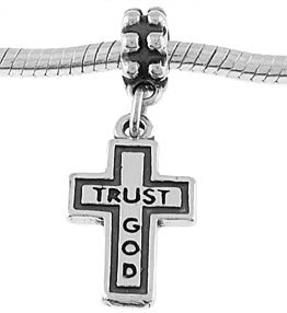 STERLING SILVER DANGLING TRUST GOD CROSS EUROPEAN BEAD