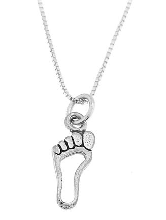 STERLING SILVER FOOTPRINT FRAME CHARM WITH 16 inch BOX CHAIN NECKLACE