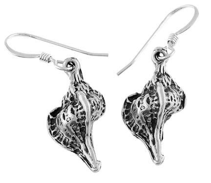 STERLING SILVER 3D CONCH SHELL DANGLING EARRINGS