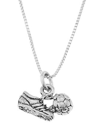STERLING SILVER SOCCER CLEAT WITH SOCCER BALL CHARM WITH 16" BOX CHAIN NECKLACE